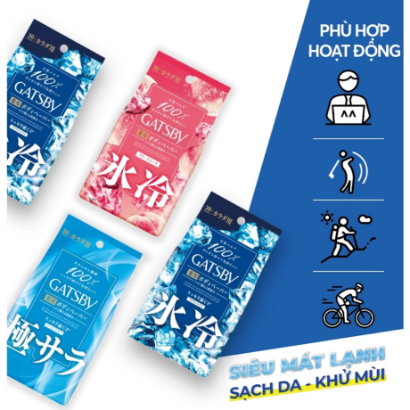 Khăn Khử Mùi Cơ Thể Mát Lạnh Gatsby Ice-type Deodorant Body 30 Tờ/gói