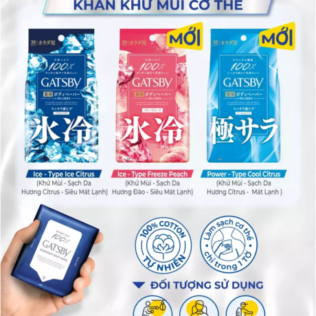 Khăn Khử Mùi Cơ Thể Mát Lạnh Gatsby Ice-type Deodorant Body Wipes