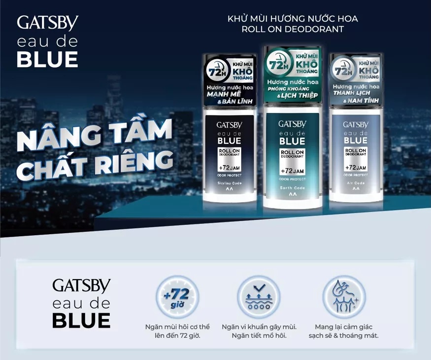 Lăn Khử Mùi Hương Nước Hoa Gatsby Eau De Blue Deodorant Roll On